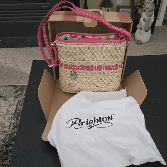 Brighton Carmela Pink Straw Raffia Crossbody Bag / Purse with box and dust bag - Picture 1 of 12